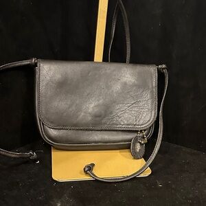 Roots Vintage Black Leather Crossbody with Roots  Charm Accent